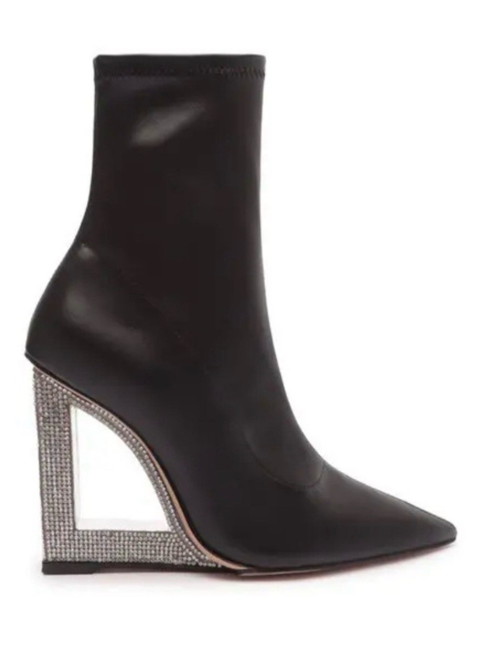 Black Pointed Toe Crystal-Wedge Ankle Boot
